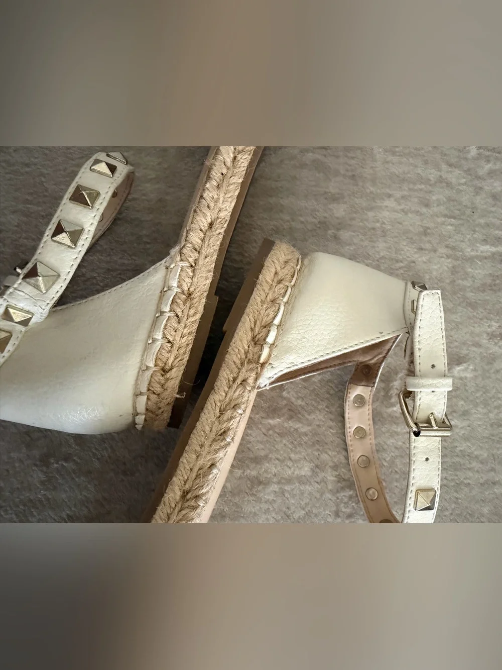 Marc Fisher White Studded Ankle Strap Graze 2 Style Espadrille Flats Size 10